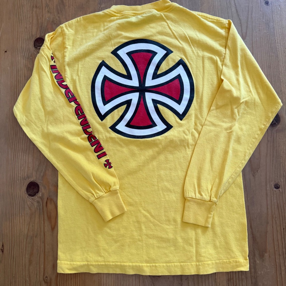 Vintage Independent Truck Co Skate Shirt Small Yellow Long Sleeve Made USA 90s